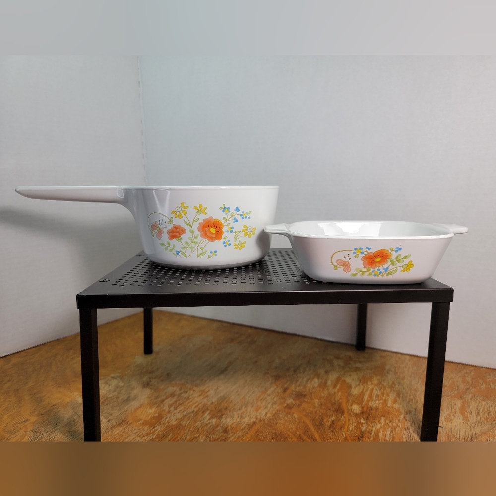 Corningware Wildflower Personal Casserole  Dish and Range Topper Sauce Pan